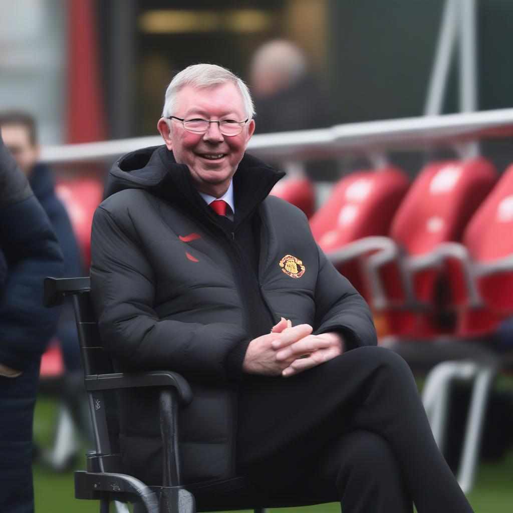 Alex Ferguson Sau Bệnh Tật: Hình ảnh minh họa Sir Alex trở lại với cuộc sống, có thể đang xem bóng đá hoặc tham gia các hoạt động cộng đồng.