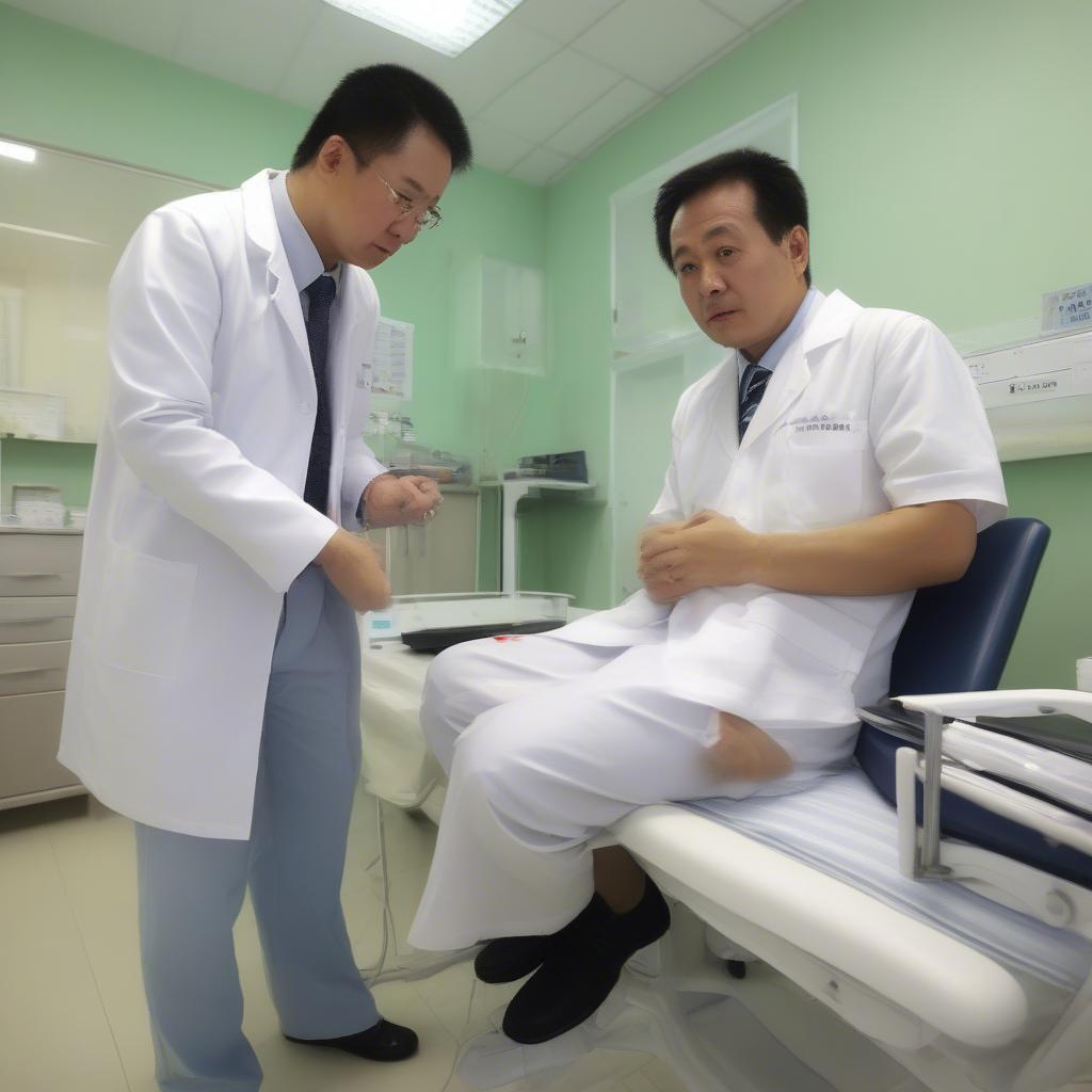 Bác sĩ Kiên bệnh viện Thu Cúc đang khám cho bệnh nhân