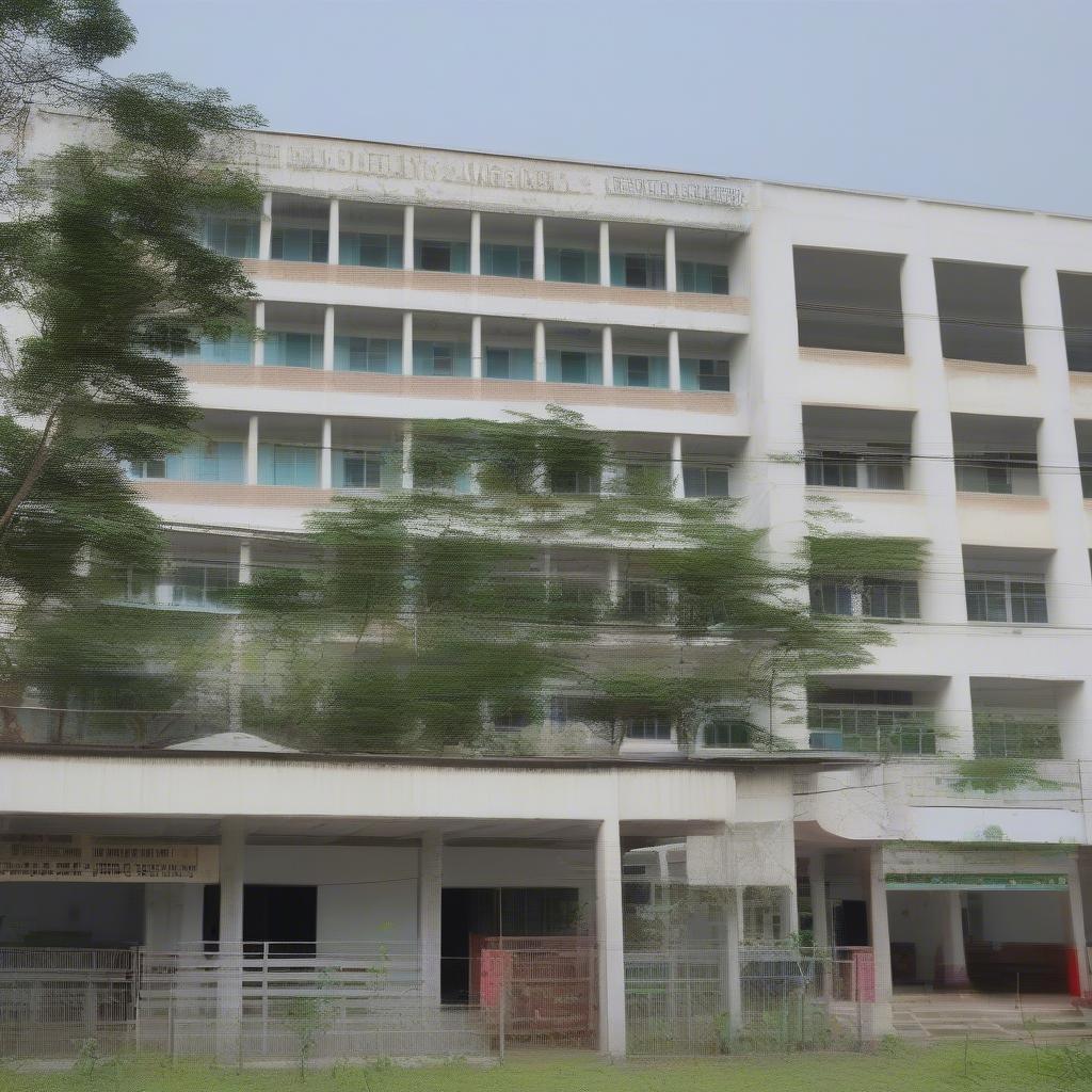 Exterior view of the maternity ward at Soc Trang General Hospital, showing the building, signage, and surrounding area.