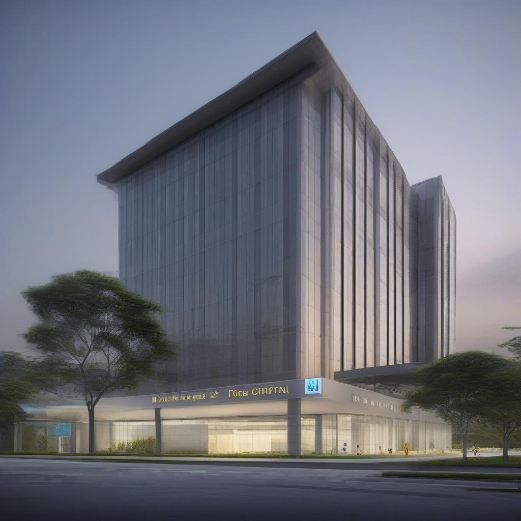 Modern hospital building with a clean and welcoming facade, featuring a large entrance and signage indicating "Đức Giang Hospital".