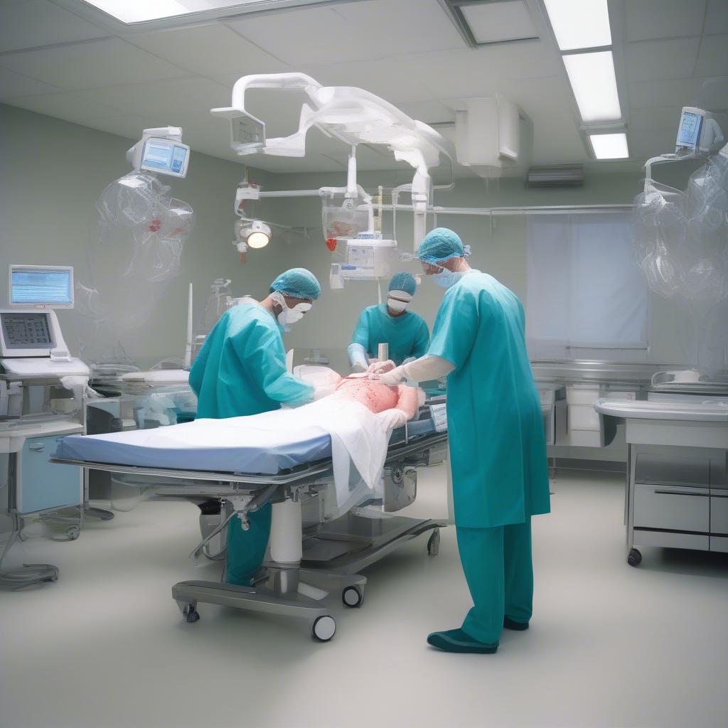 Medical professionals performing various blood-related procedures in a hospital setting