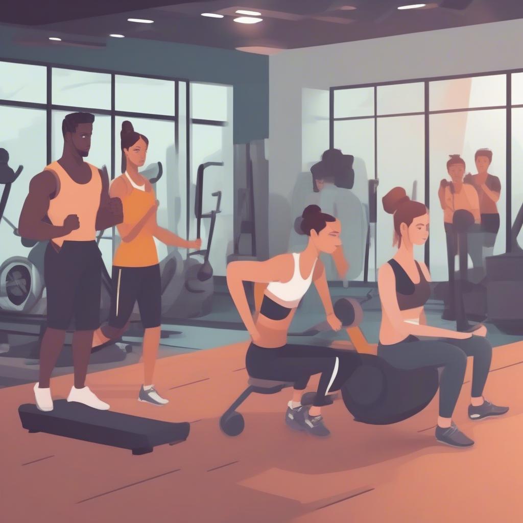 Nhóm bạn trẻ tập luyện tại phòng gym