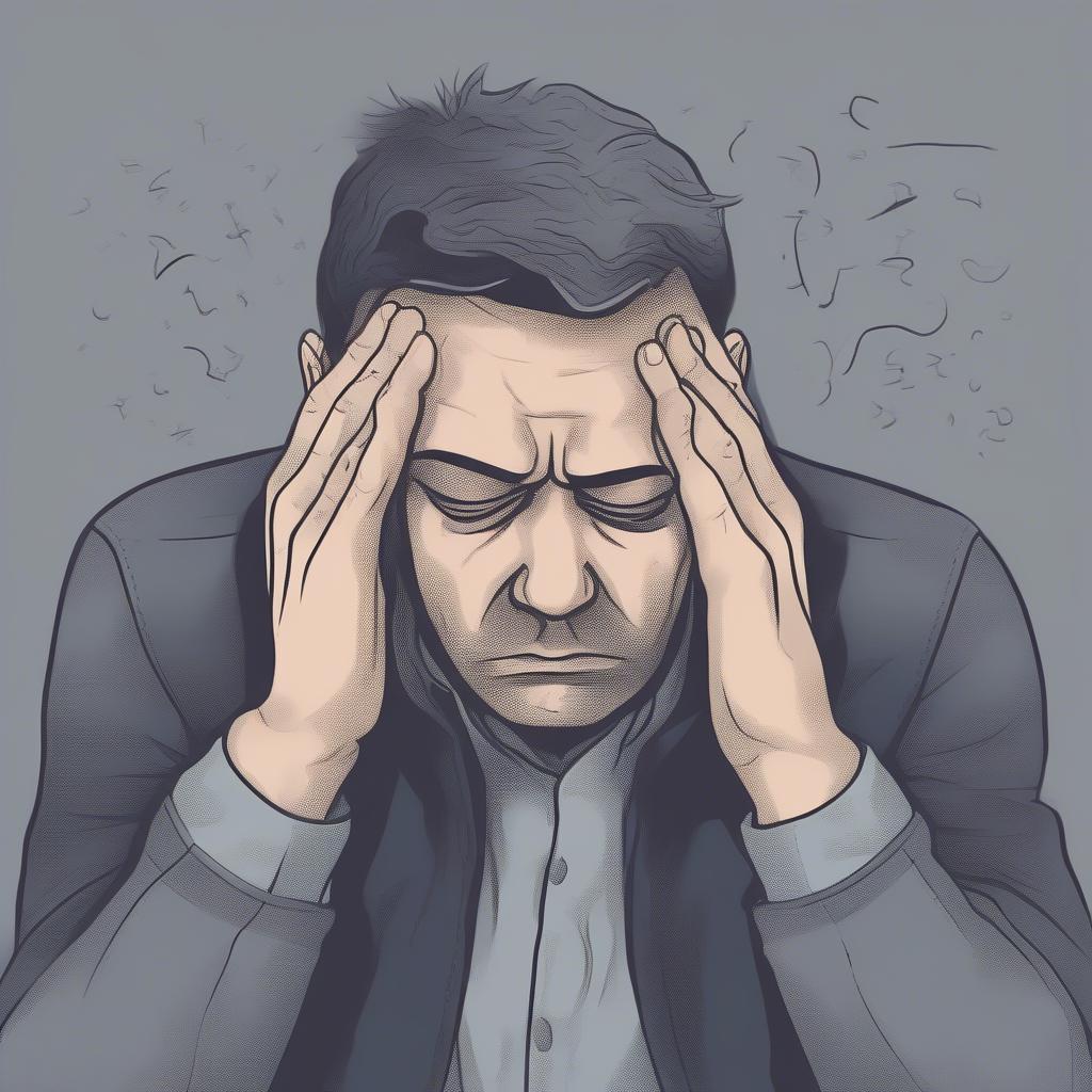 Stress tâm lý và sức khỏe nam giới: Hình ảnh minh họa một người đàn ông đang căng thẳng, mệt mỏi do áp lực công việc và cuộc sống.