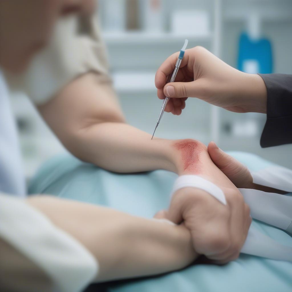 Patient undergoing a blood test for anemia diagnosis