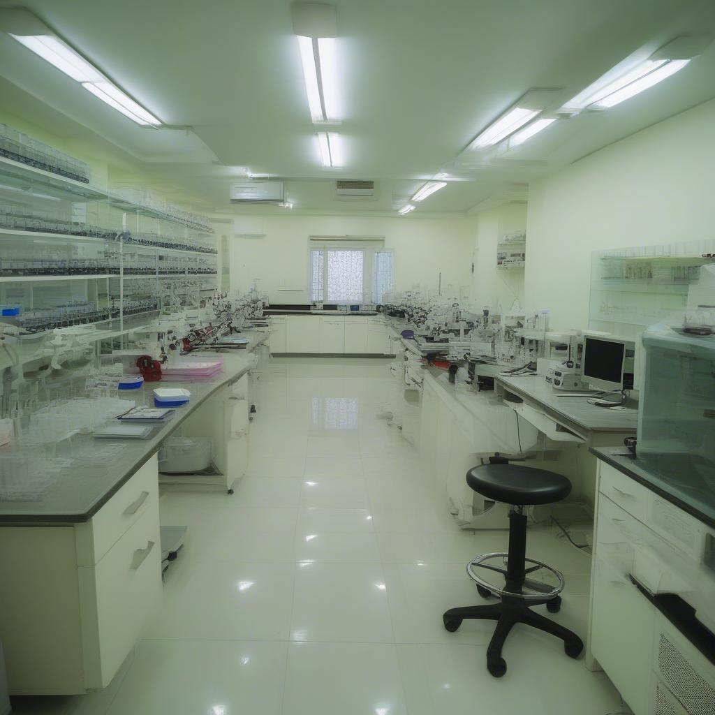 Medical laboratory with microscopes and equipment for parasitology research.